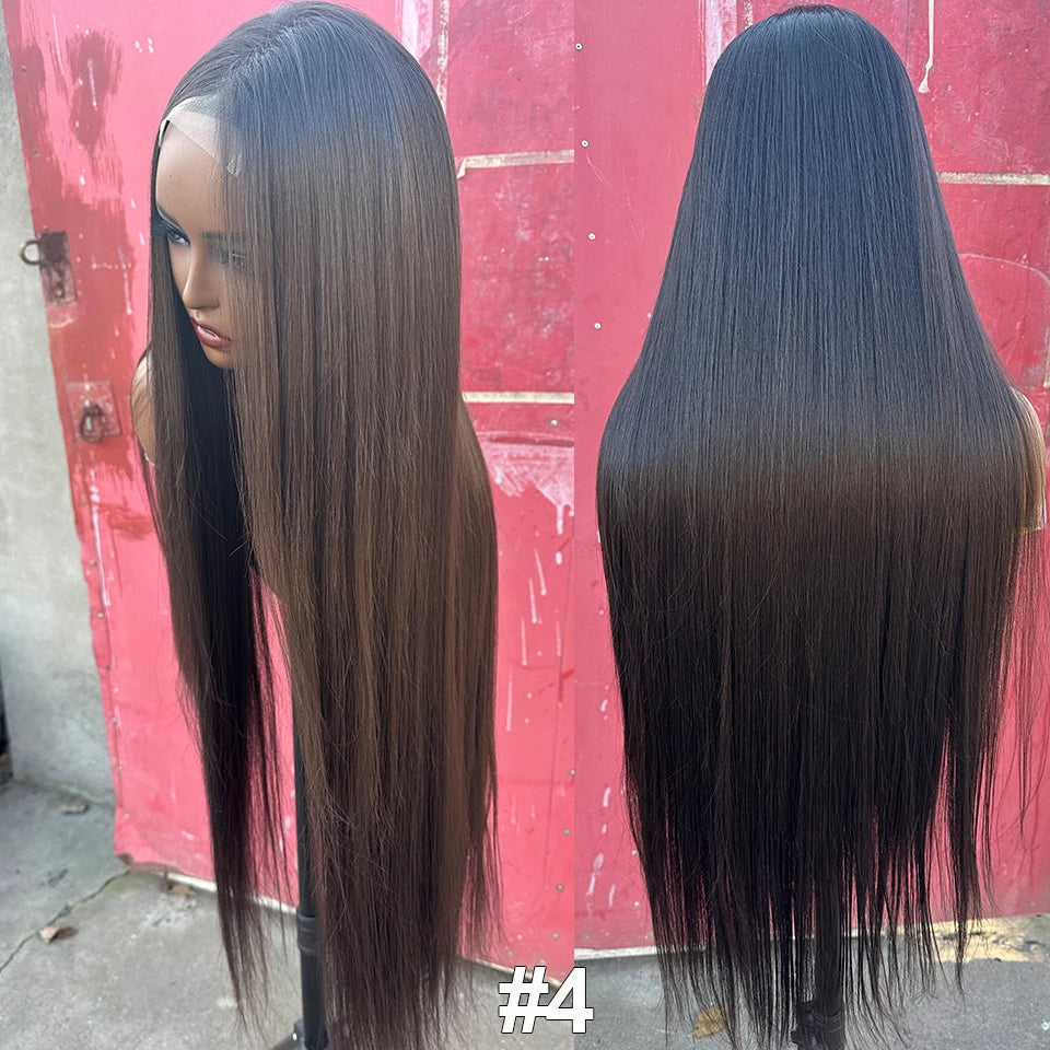 36Inches Straight 4X4 Lace Front Wigs 330Grams Blond 27/613 Chestnut Brown Bio Heat Resistant Fiber Pre Plucked Transparent Lace