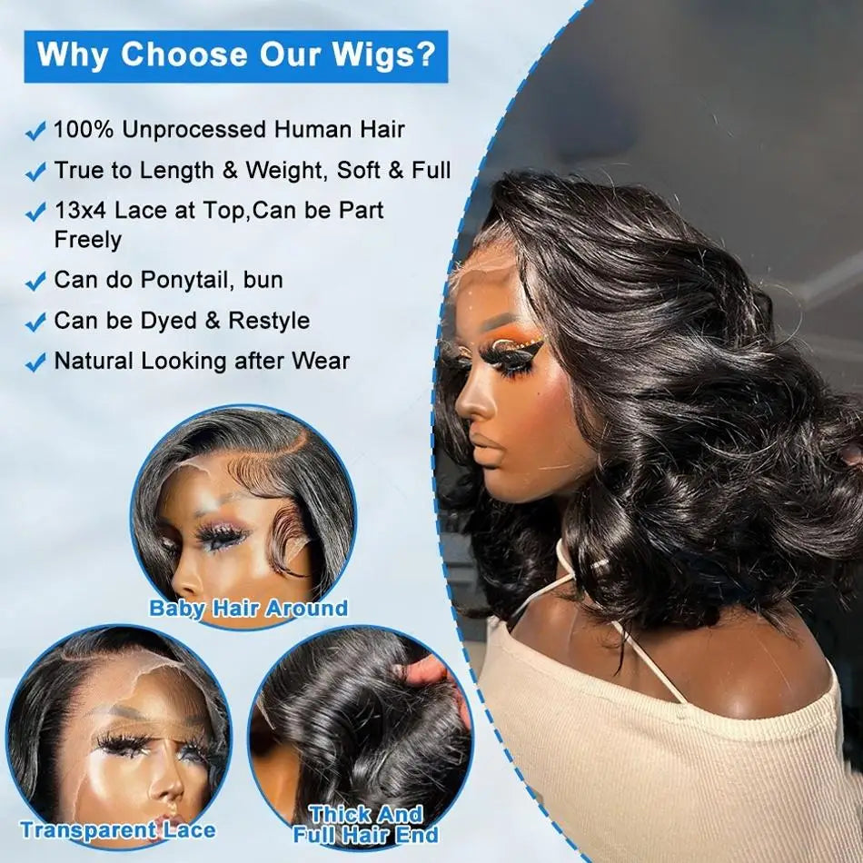 Brazilian Short Bob 13x6 HD Transparent Lace Front Body Wave 13x4 Lace Frontal Human Hair Wavys 5x5 Closure Wig For Women