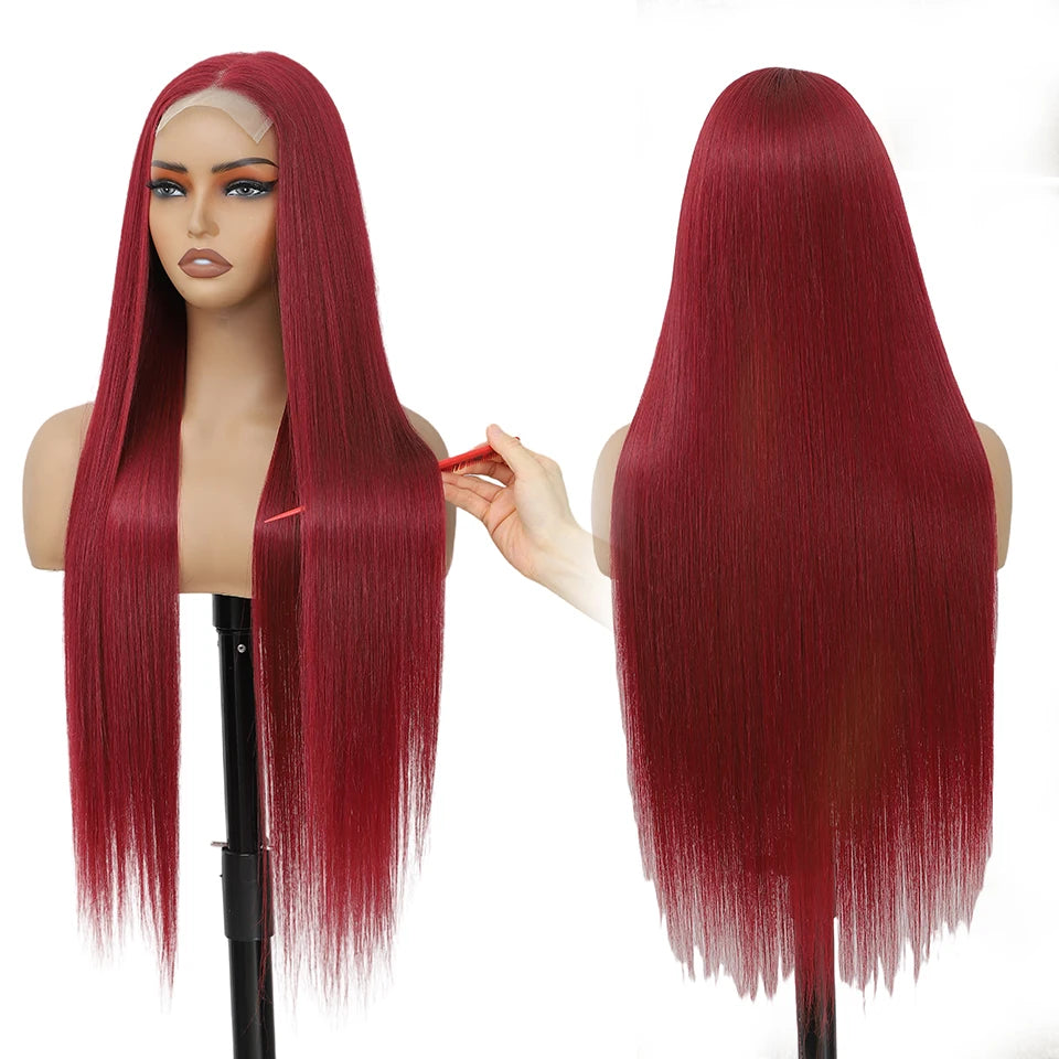 36Inches Straight 4X4 Lace Front Wigs 330Grams Blond 27/613 Chestnut Brown Bio Heat Resistant Fiber Pre Plucked Transparent Lace