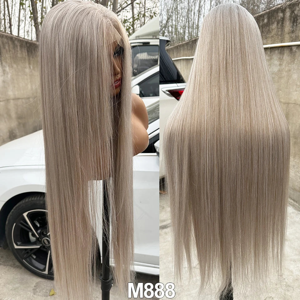 36Inches Straight 4X4 Lace Front Wigs 330Grams Blond 27/613 Chestnut Brown Bio Heat Resistant Fiber Pre Plucked Transparent Lace