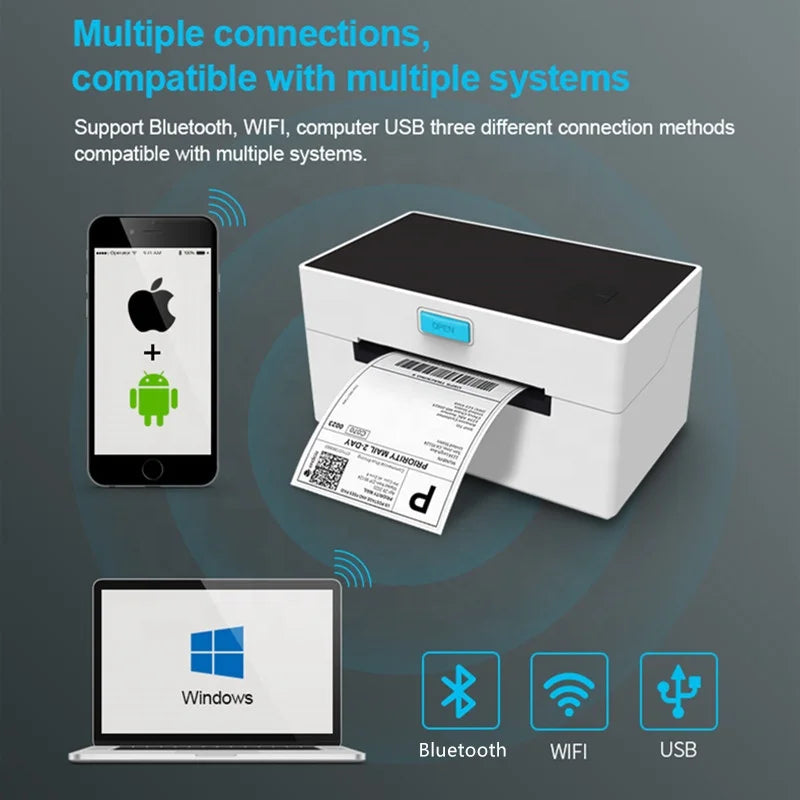 4inch 110mm 203DPI Direct USB  Label Maker Machine Thermal Shipping Label Printer for Logistics MACOS Android with WIfi