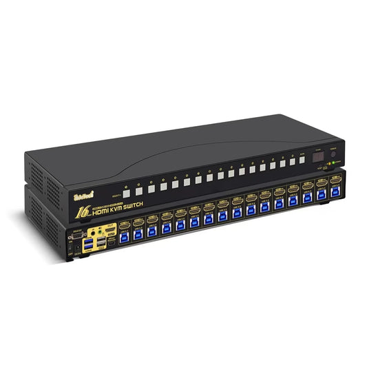 JideTech 16x1 HDMI KVM Switch with USB 3.0 HUB, 16 in 1 Out 4K HDMI Switcher with 4K 60Hz Resolution, Rack Mount KVM Switch