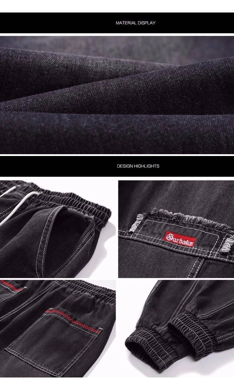 Korean Fashion Ankle Banded Denim Men Jeans Black Gray Cargo Pants for Men Elastic Baggy Harem Pants Streetwear Hip Hop Jeans