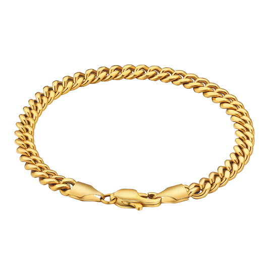 USA Warehouse 18K Gold Plated Cuban Link Chain 5mm Stylish Jewelry Gifts Miami Stainless Steel Wrist Bracelets for Men Women