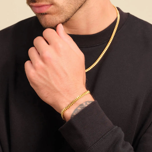 USA Warehouse 18K Gold Plated Cuban Link Chain 5mm Stylish Jewelry Gifts Miami Stainless Steel Wrist Bracelets for Men Women