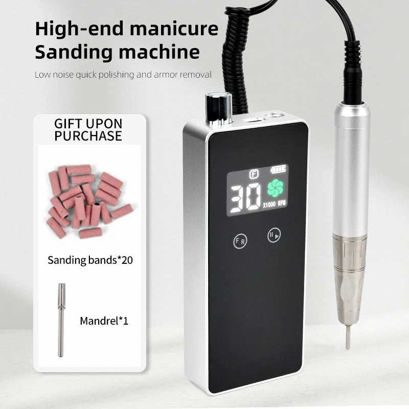 USA Free Shipping Electric Nail Sander Manicure Drill Coreless Handpiece 30000RPM Rechargeable Portable Nail Drill Machine