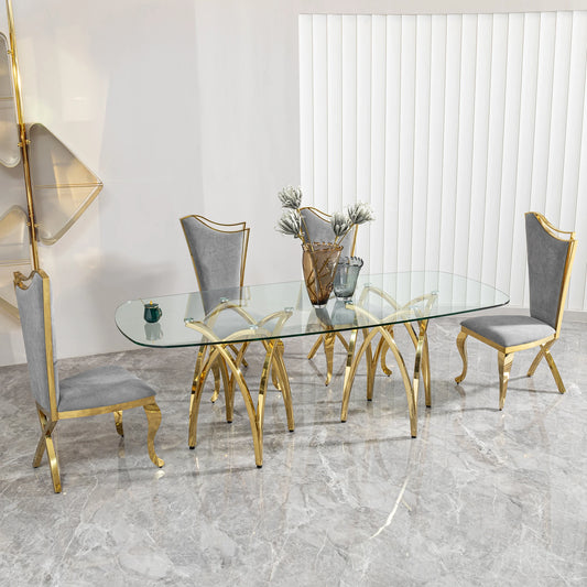 Restaurant Furniture Large Metal Dining Room Table Mesa De Comedor De Cristal Cromo Tempered Glass 12 Seater Dining Table Set