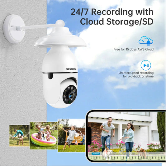 WESECUU Home Light Bulb Lamp E27 PTZ WIFI 360 Degree Wireless IR Security CCTV Camera Dual Band 2MP 3MP Bulb Camera