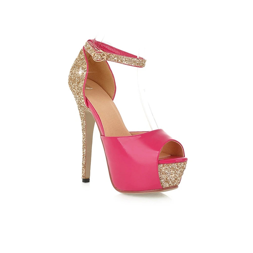 2025 New Fish mouth Head Sandals Women Summer Shoes Sequins Sandals Female 13cm Fine Heel Platform High Heels Sexy Female Sandal