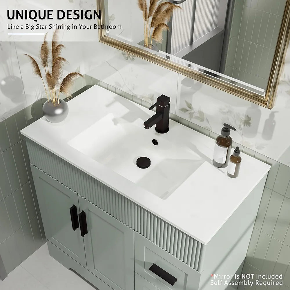 36" Green Bathroom Vanities Combo Set Wave Lines Modern Bathroom Cabinet Vanity Modern Style Bathroom Cabinets for Sale