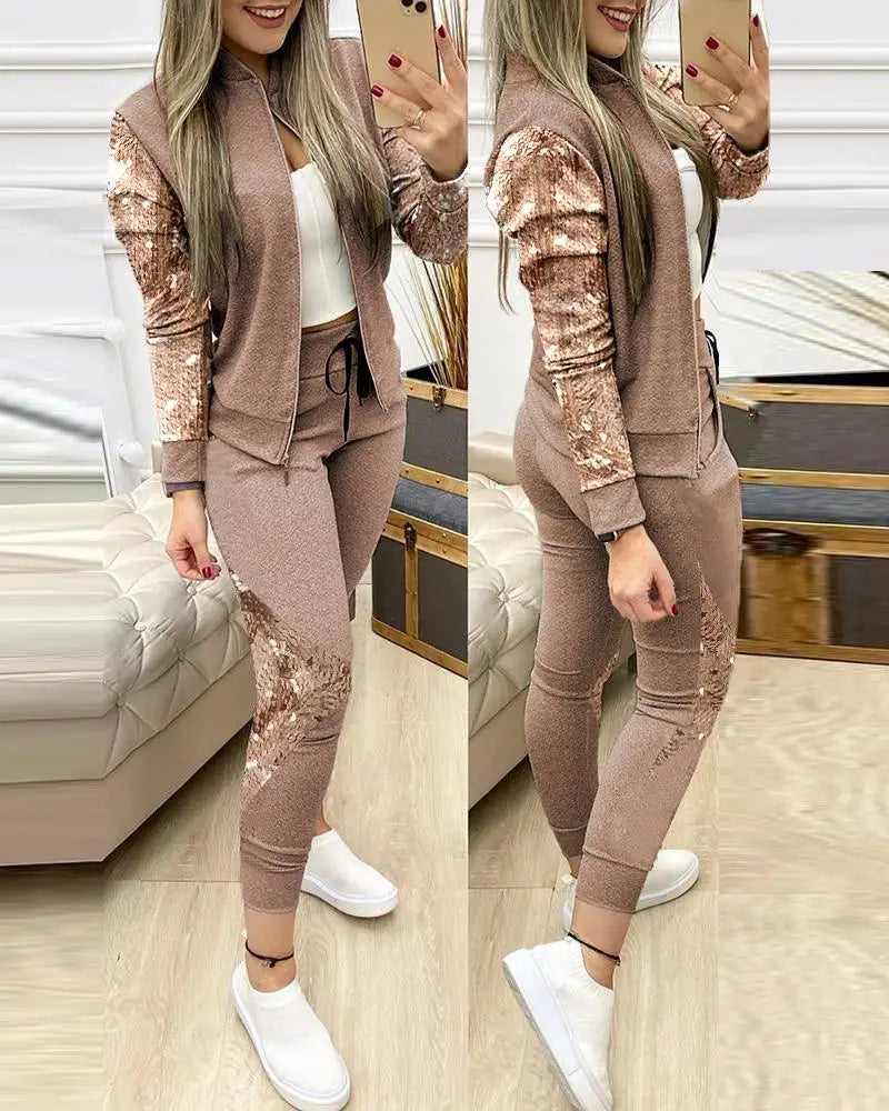 2025 Tracksuit suits 2 Piece Set Zipper Jacket+Long Pants Sports Suit Female Sweatshirt Sportswear Suit for Woman Clothing