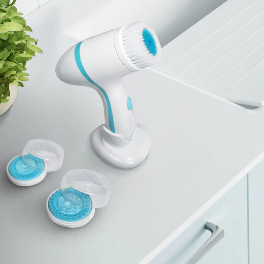 Facial Cleansing Brush Sonic Electric Face Cleanser Waterproof Soft Deep Pore Massage 3 Heads 4 Modes Blackhead Remover Machine