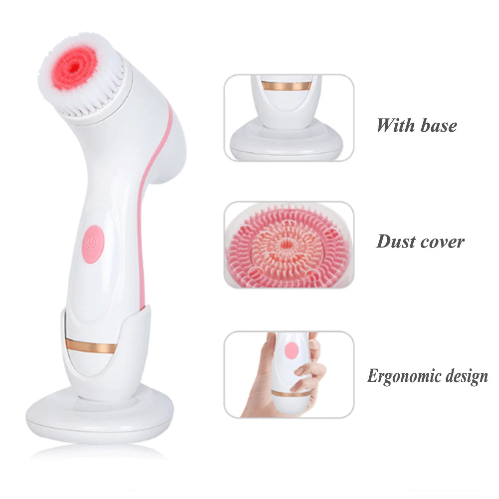 Facial Cleansing Brush Sonic Electric Face Cleanser Waterproof Soft Deep Pore Massage 3 Heads 4 Modes Blackhead Remover Machine