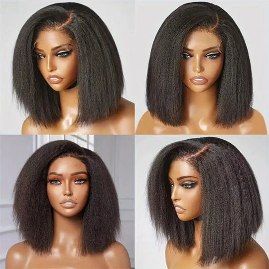 High Quality Human Hair Kinky Straight 4x4 HD Lace Closure Wig 4C Edge Baby Hair Brazilian Bob 13x4 Lace Frontal Glueless Wigs
