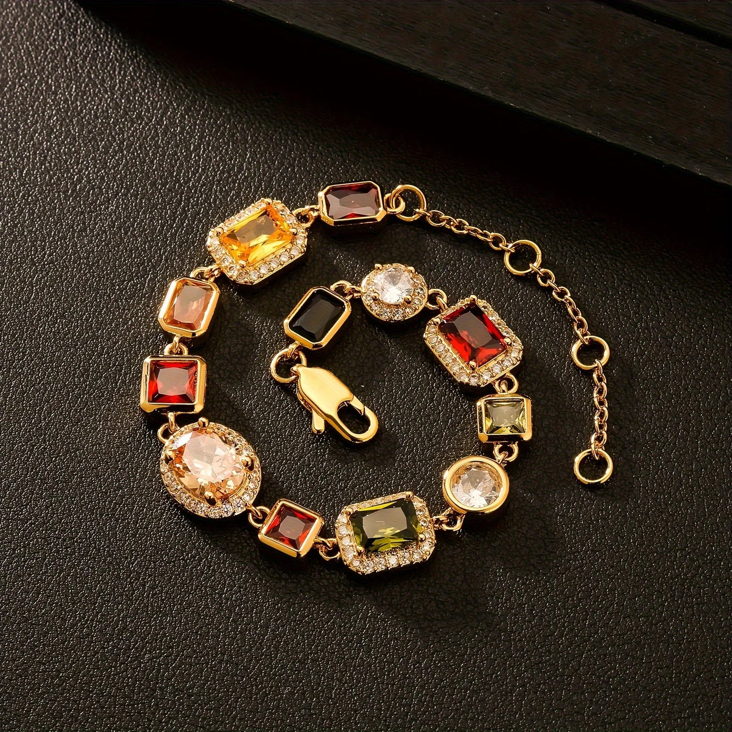 USA Warehouse 10MM Colourful Gemstone Chain 18K Gold Plated Multi Colored CZ Zirconia Jewelry Gem Stone Bracelet for Men Women