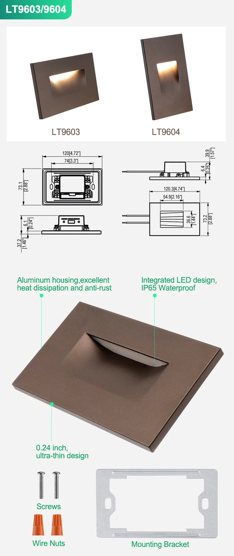 USA Warehouse ETL Listed Outdoor Indoor Vertical IP65 Waterproof 3CCT Selectable Home Led Stair Step Side Wall Light