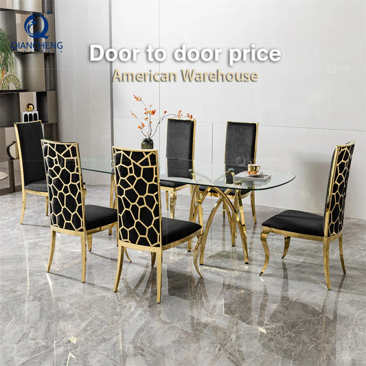 Restaurant Furniture Large Metal Dining Room Table Mesa De Comedor De Cristal Cromo Tempered Glass 12 Seater Dining Table Set