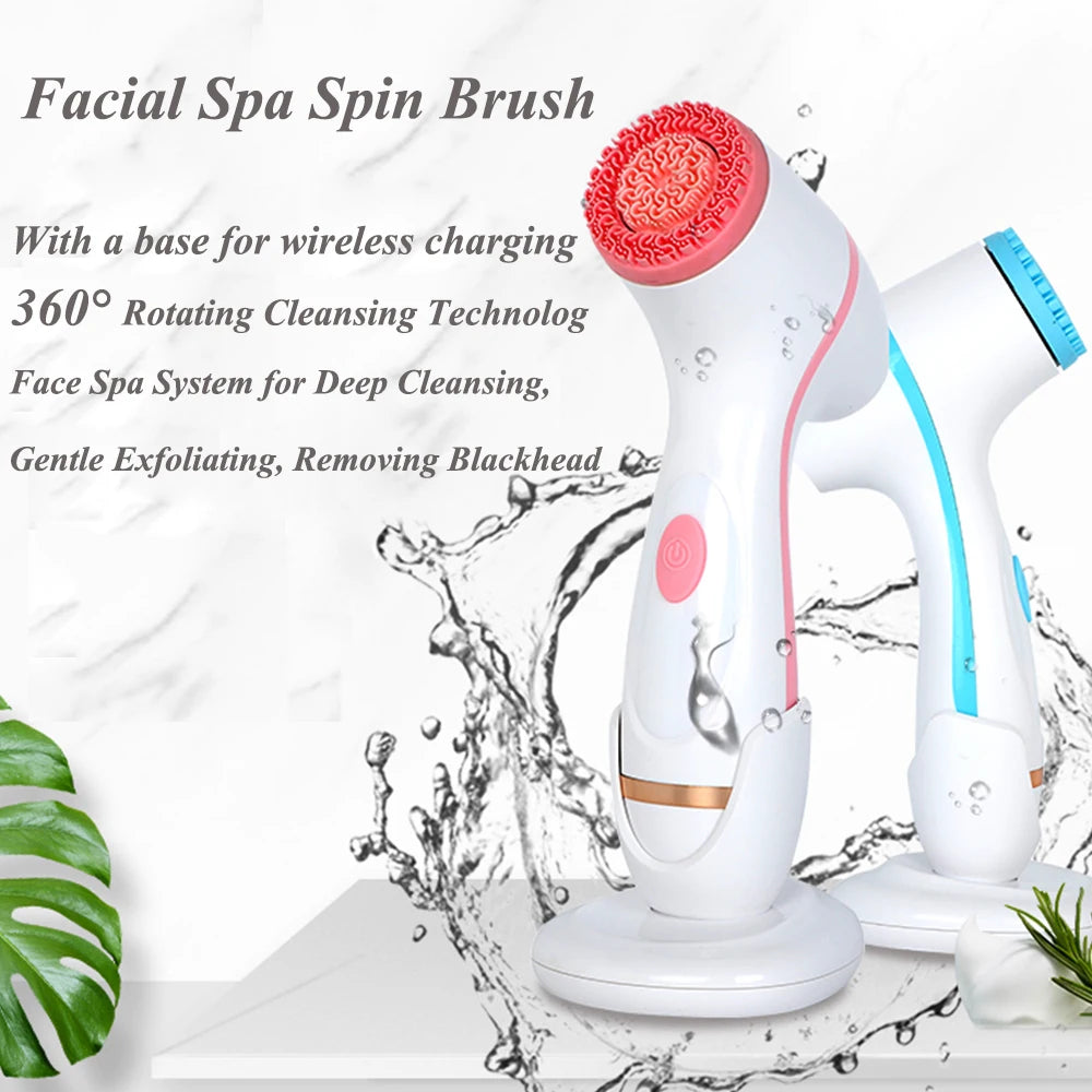 Facial Cleansing Brush Sonic Electric Face Cleanser Waterproof Soft Deep Pore Massage 3 Heads 4 Modes Blackhead Remover Machine