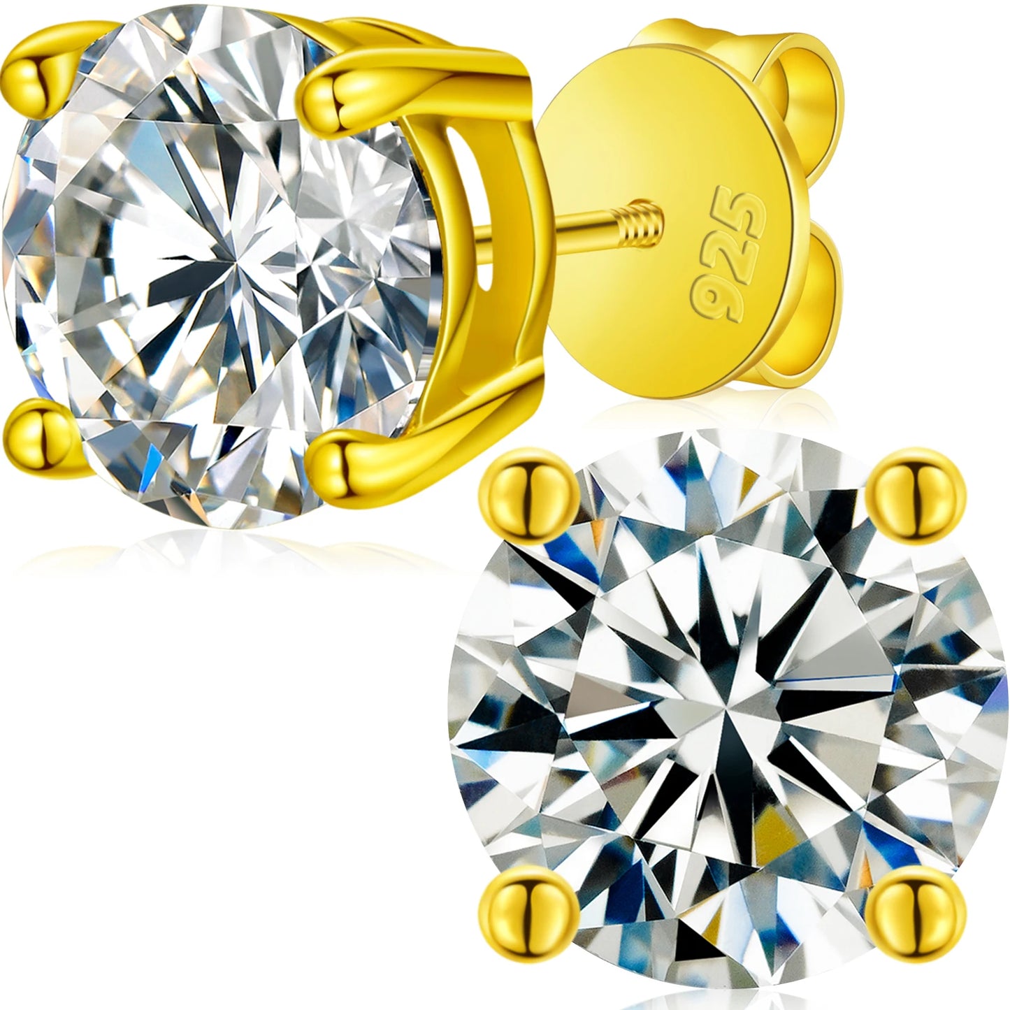 USA Local Stock Men Women Luxury 18K Gold Plated Sterling Silver Classic VVS Moissanite Diamond Stud Earrings With Gift Box