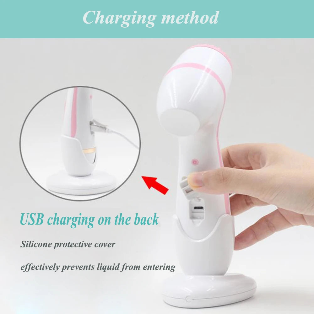 Facial Cleansing Brush Sonic Electric Face Cleanser Waterproof Soft Deep Pore Massage 3 Heads 4 Modes Blackhead Remover Machine