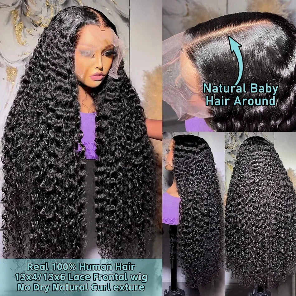 13x6 Deep Wave Lace Front Wigs 30 Inch 180% Density HD Lace Curly Wigs for Black Women Pre Plucked with Baby Hair Human Hair Wig