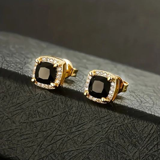USA Warehouse Square Black Diamond Stud Christmas Gifts Jewelry Men Women 5A Cubic Zirconia 14K Gold Plated Rectangle CZ Earring