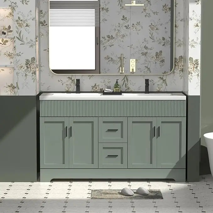 36" Green Bathroom Vanities Combo Set Wave Lines Modern Bathroom Cabinet Vanity Modern Style Bathroom Cabinets for Sale
