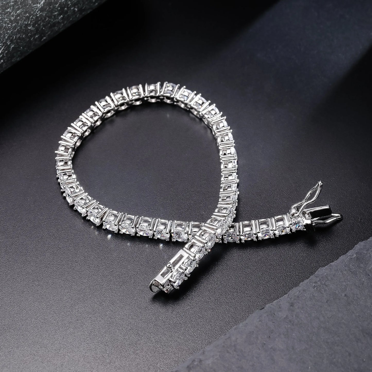 USA Stock Classic Tennis 4MM Round CZ Cubic Zirconia Cut Diamond 18K White Gold Plated Charm Tennis Bracelets for Women Men