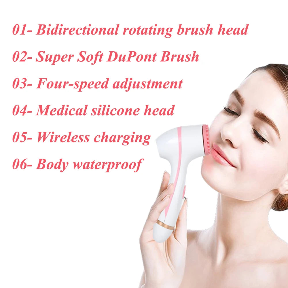 Facial Cleansing Brush Sonic Electric Face Cleanser Waterproof Soft Deep Pore Massage 3 Heads 4 Modes Blackhead Remover Machine