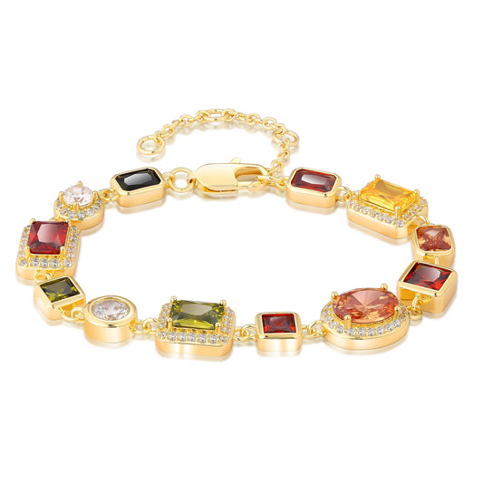 Vintage 18K Gold Plated Gemstone Hand Chain Multi Colored Gem Stone JEWELRY Cubic Zirconia Colorful CZ Bracelet for WOMEN MEN