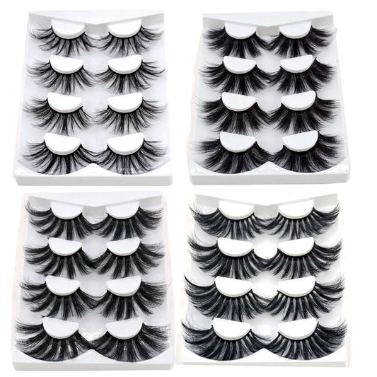 2021 NEW 4 Pairs 3D Mink Hair False Eyelashes Criss-cross Wispy Cross Fluffy 25mm Lashes Extension Handmade Eye Makeup Tools