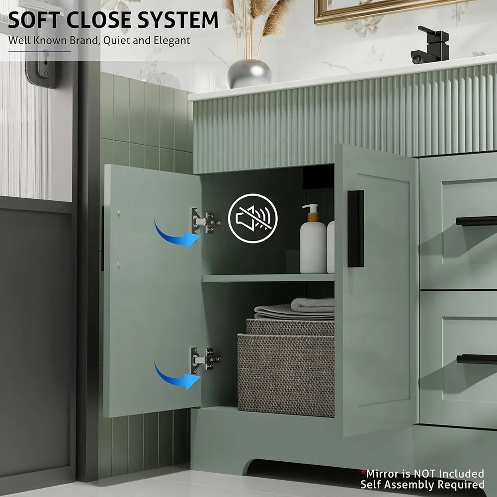 36" Green Bathroom Vanities Combo Set Wave Lines Modern Bathroom Cabinet Vanity Modern Style Bathroom Cabinets for Sale