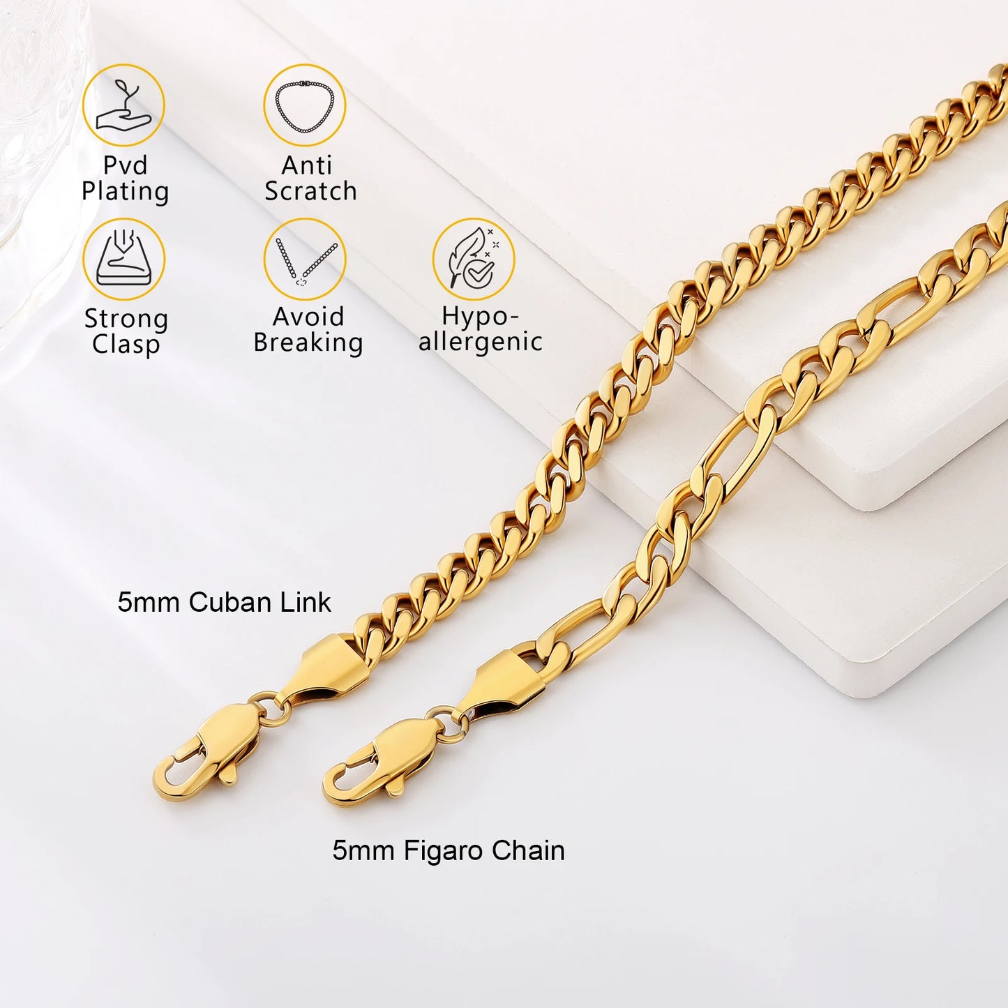 USA Warehouse 18K Gold Plated Cuban Link Chain 5mm Stylish Jewelry Gifts Miami Stainless Steel Wrist Bracelets for Men Women
