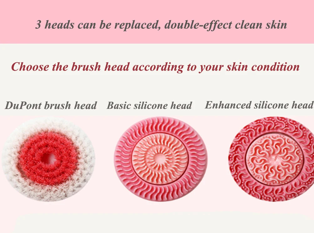 Facial Cleansing Brush Sonic Electric Face Cleanser Waterproof Soft Deep Pore Massage 3 Heads 4 Modes Blackhead Remover Machine