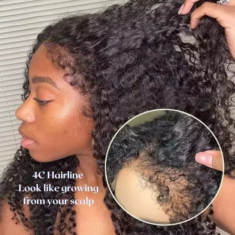 4C Kinky Baby Hair Undetectable Breathable Soft Invisible Edge Lace Front Wig,13X4 13X6 Water Wave Frontal Human Hair Wigs
