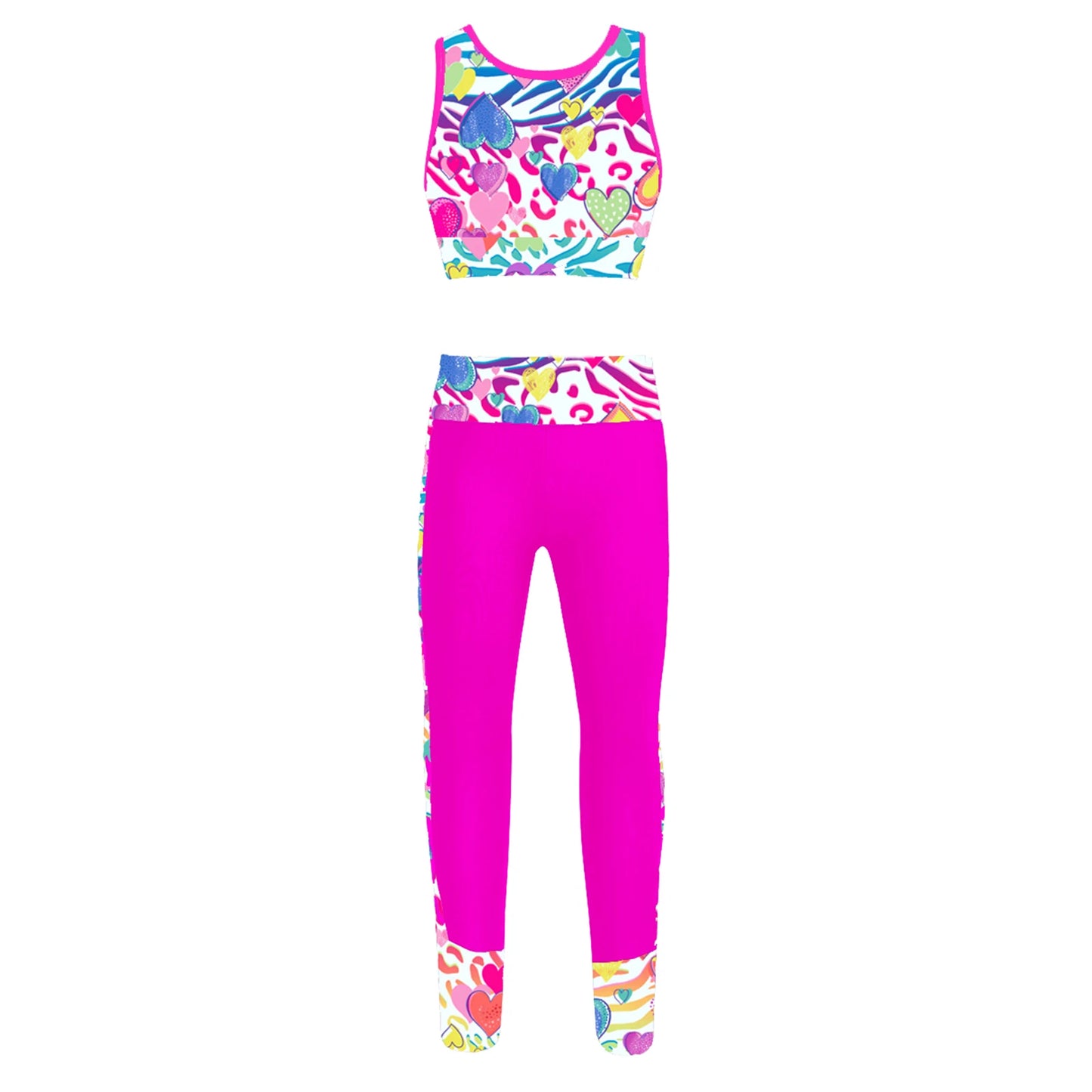 Teenage Girls Sportswear Suits Gymastics Workout Outfits Mesh Racer Back Tanks Crop Top with Leggings for Ballet Dancewear Sets