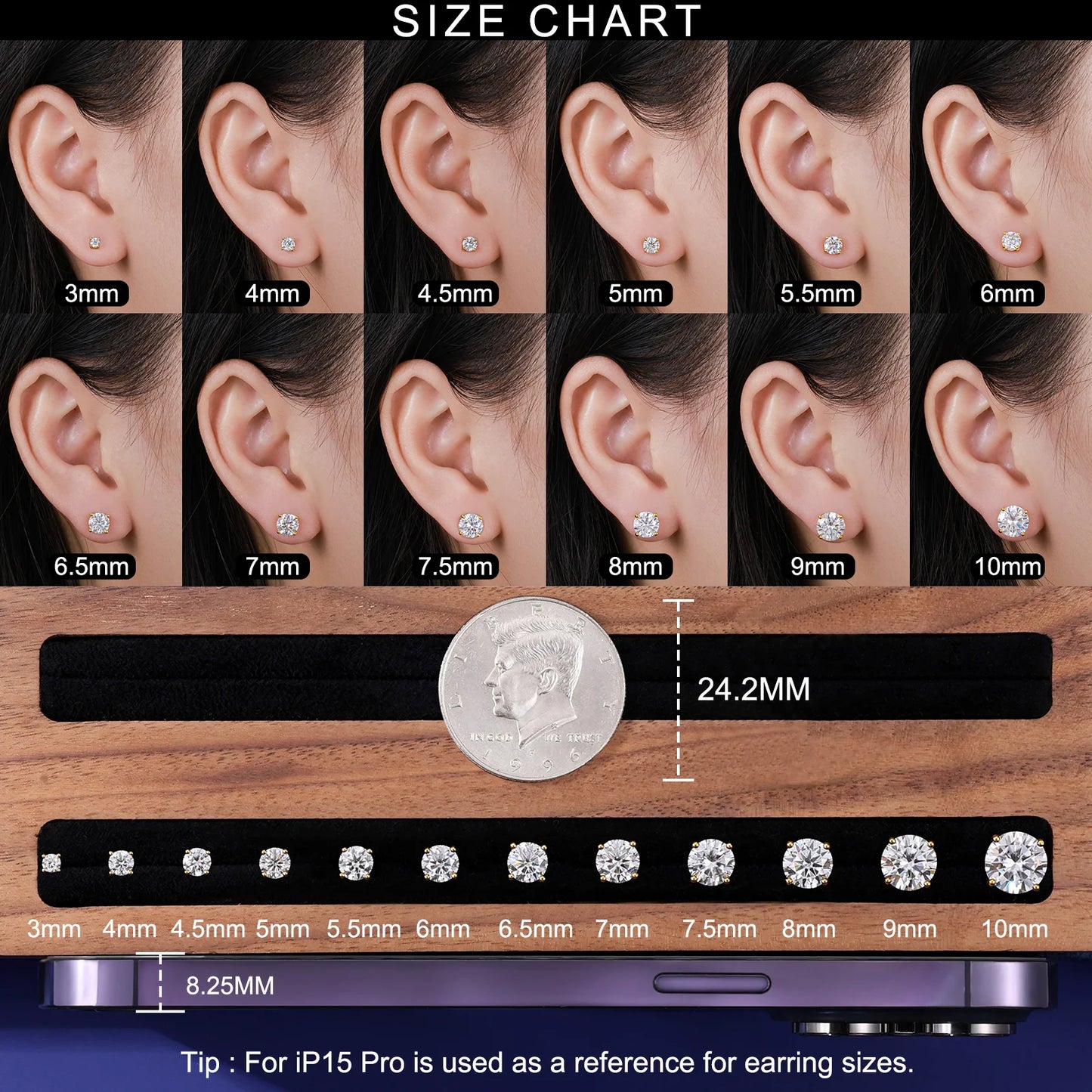 USA Local Stock Men Women Luxury 18K Gold Plated Sterling Silver Classic VVS Moissanite Diamond Stud Earrings With Gift Box