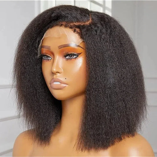 High Quality Human Hair Kinky Straight 4x4 HD Lace Closure Wig 4C Edge Baby Hair Brazilian Bob 13x4 Lace Frontal Glueless Wigs