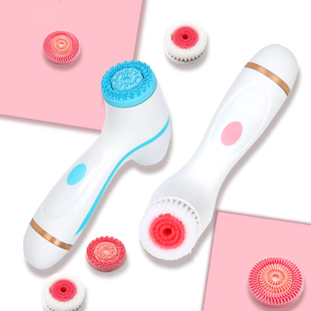 Facial Cleansing Brush Sonic Electric Face Cleanser Waterproof Soft Deep Pore Massage 3 Heads 4 Modes Blackhead Remover Machine