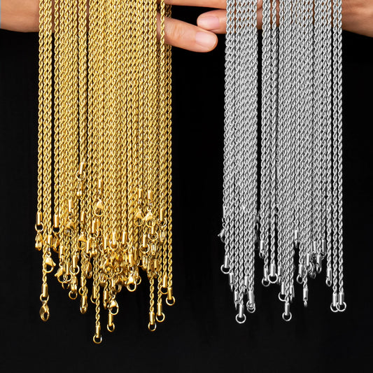 USA Warehouse 3mm Rope Necklace Fashion Jewelry Stainless Steel Twist Link 18k Real Gold Silver Plated Rope Chain for Men Women