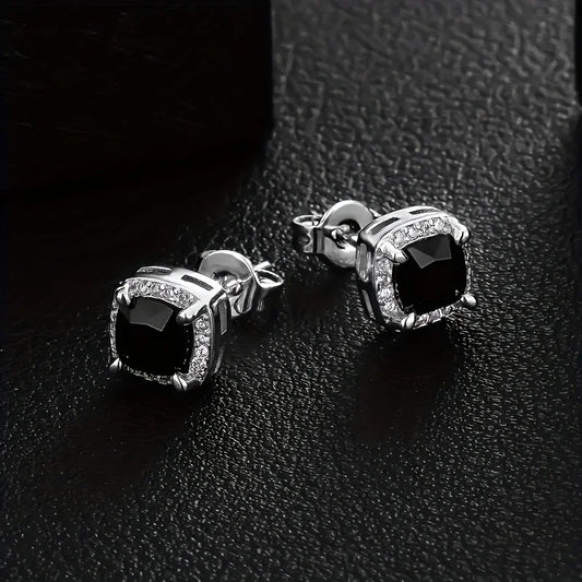 USA Warehouse Square Black Diamond Stud Christmas Gifts Jewelry Men Women 5A Cubic Zirconia 14K Gold Plated Rectangle CZ Earring