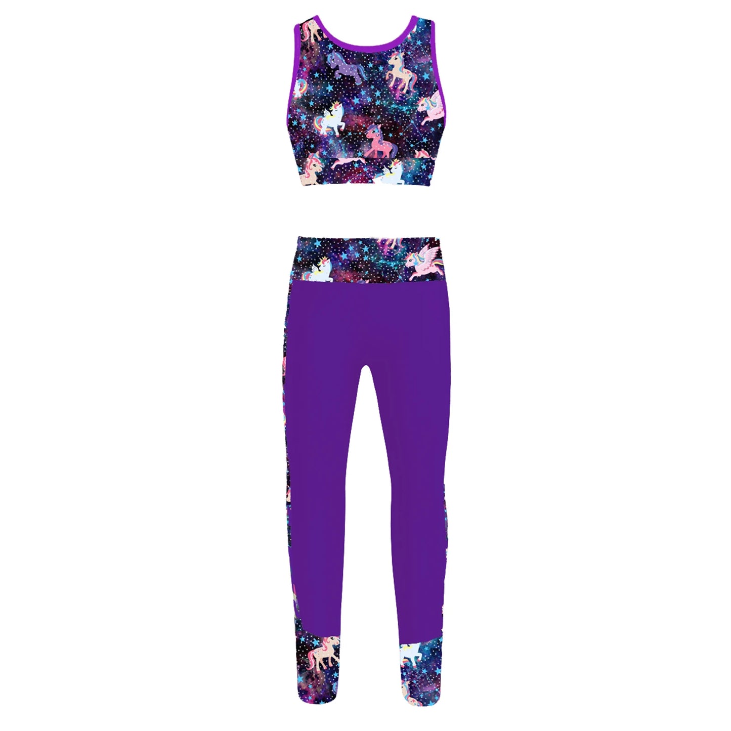 Teenage Girls Sportswear Suits Gymastics Workout Outfits Mesh Racer Back Tanks Crop Top with Leggings for Ballet Dancewear Sets