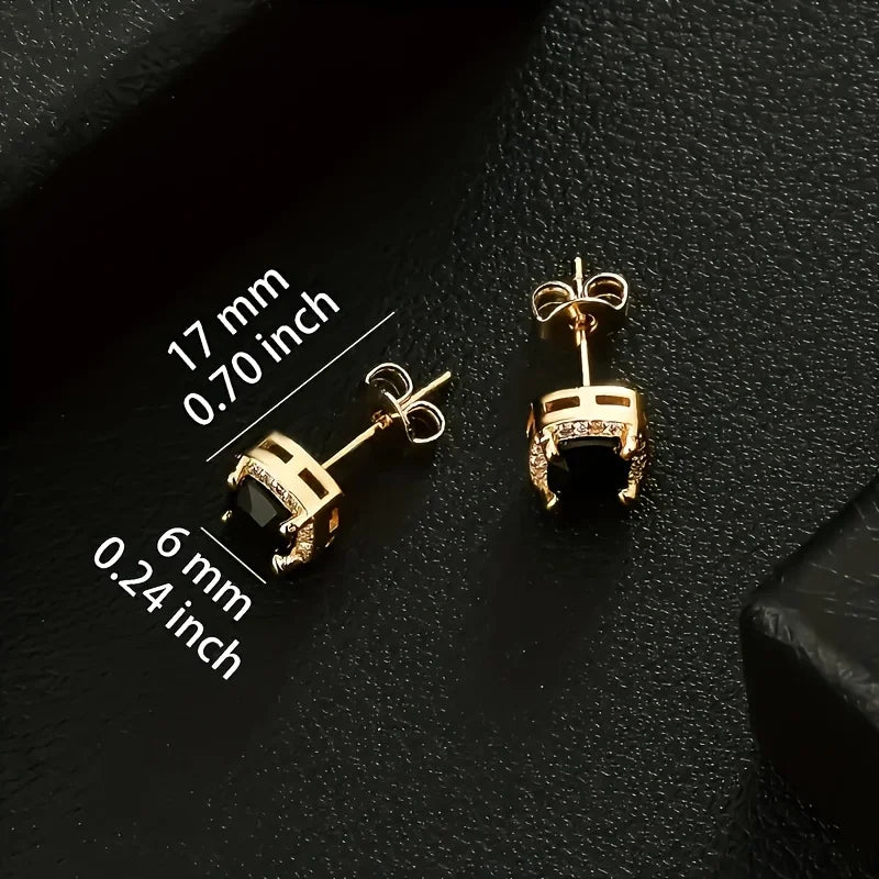 USA Square Black Stud Rectangle 5A+ Cubic ZIRCON 14K Gold Plated Jewelry Aretes De Hombre CZ Diamond Earrings for Men Women