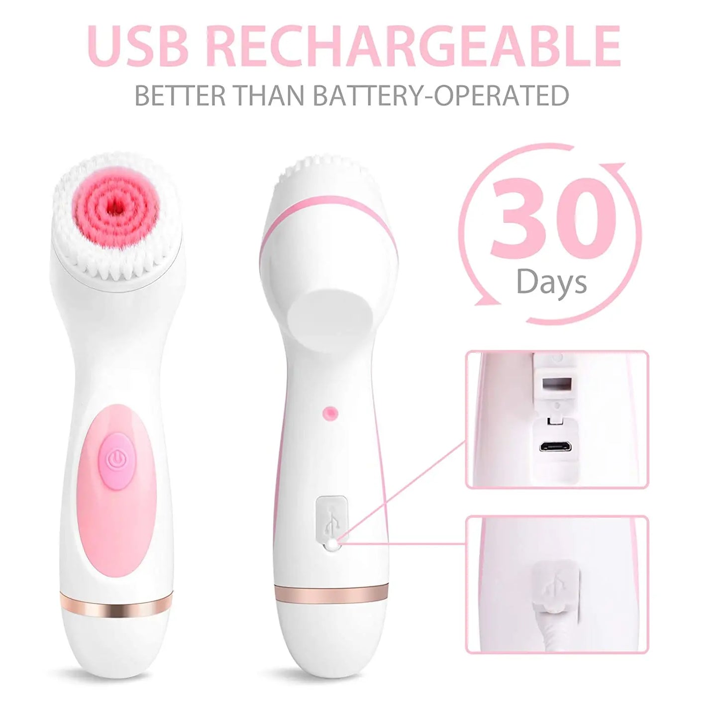 Facial Cleansing Brush Sonic Electric Face Cleanser Waterproof Soft Deep Pore Massage 3 Heads 4 Modes Blackhead Remover Machine