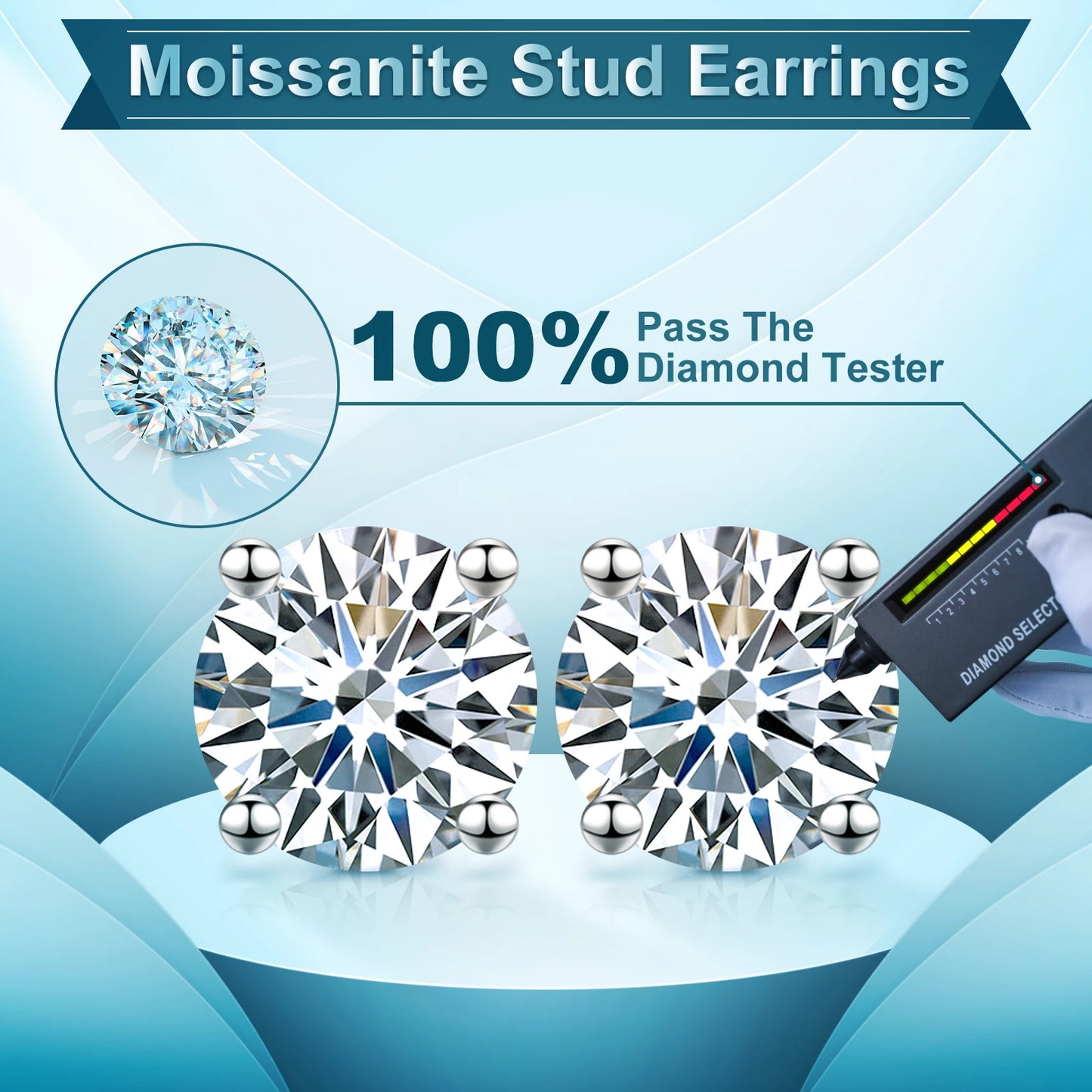 USA Local Stock Men Women Luxury 18K Gold Plated Sterling Silver Classic VVS Moissanite Diamond Stud Earrings With Gift Box