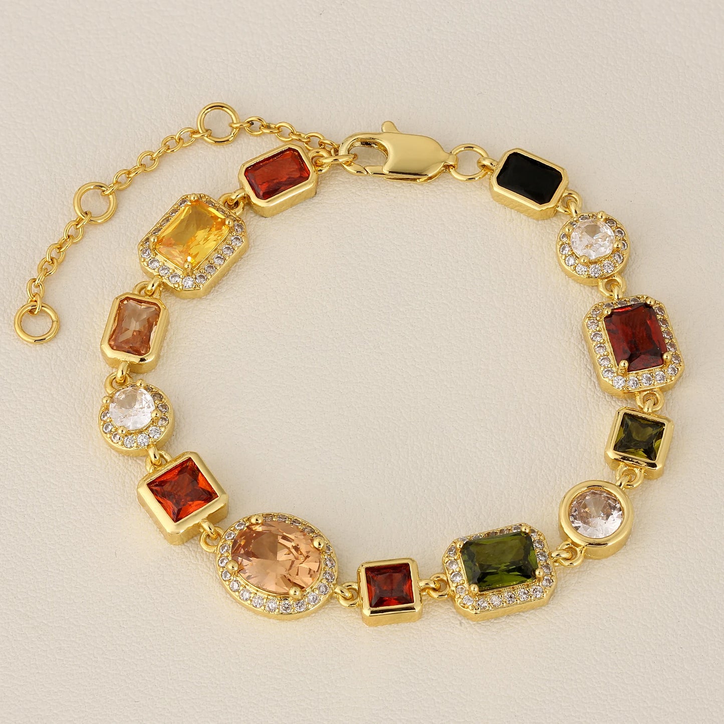 USA Warehouse 10MM Colourful Gemstone Chain 18K Gold Plated Multi Colored CZ Zirconia Jewelry Gem Stone Bracelet for Men Women