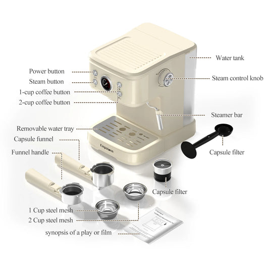 For Empstorm 2024 Convenient Small Portable Espresso Coffee Maker Semi-Auto Electric Manual Feature for Household Use Aluminum
