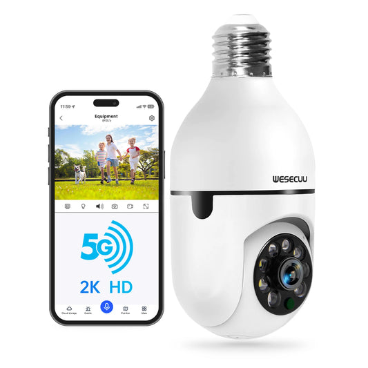WESECUU Home Light Bulb Lamp E27 PTZ WIFI 360 Degree Wireless IR Security CCTV Camera Dual Band 2MP 3MP Bulb Camera