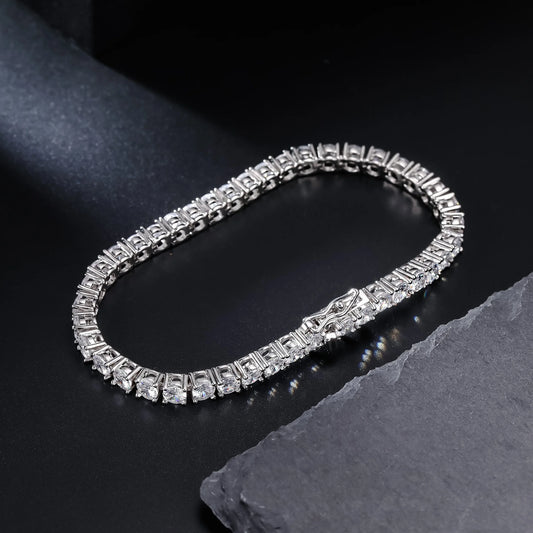 USA Stock Classic Tennis 4MM Round CZ Cubic Zirconia Cut Diamond 18K White Gold Plated Charm Tennis Bracelets for Women Men