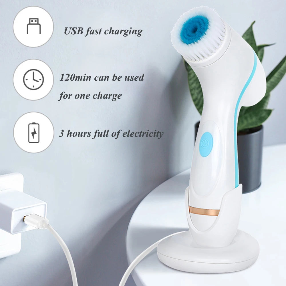 Facial Cleansing Brush Sonic Electric Face Cleanser Waterproof Soft Deep Pore Massage 3 Heads 4 Modes Blackhead Remover Machine